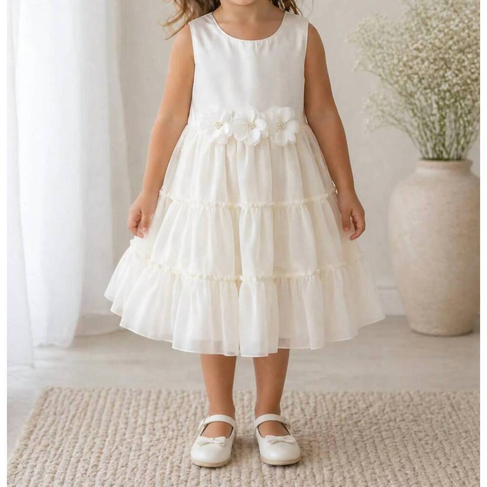NEW MILON sheer flowers pearls dress in off-white